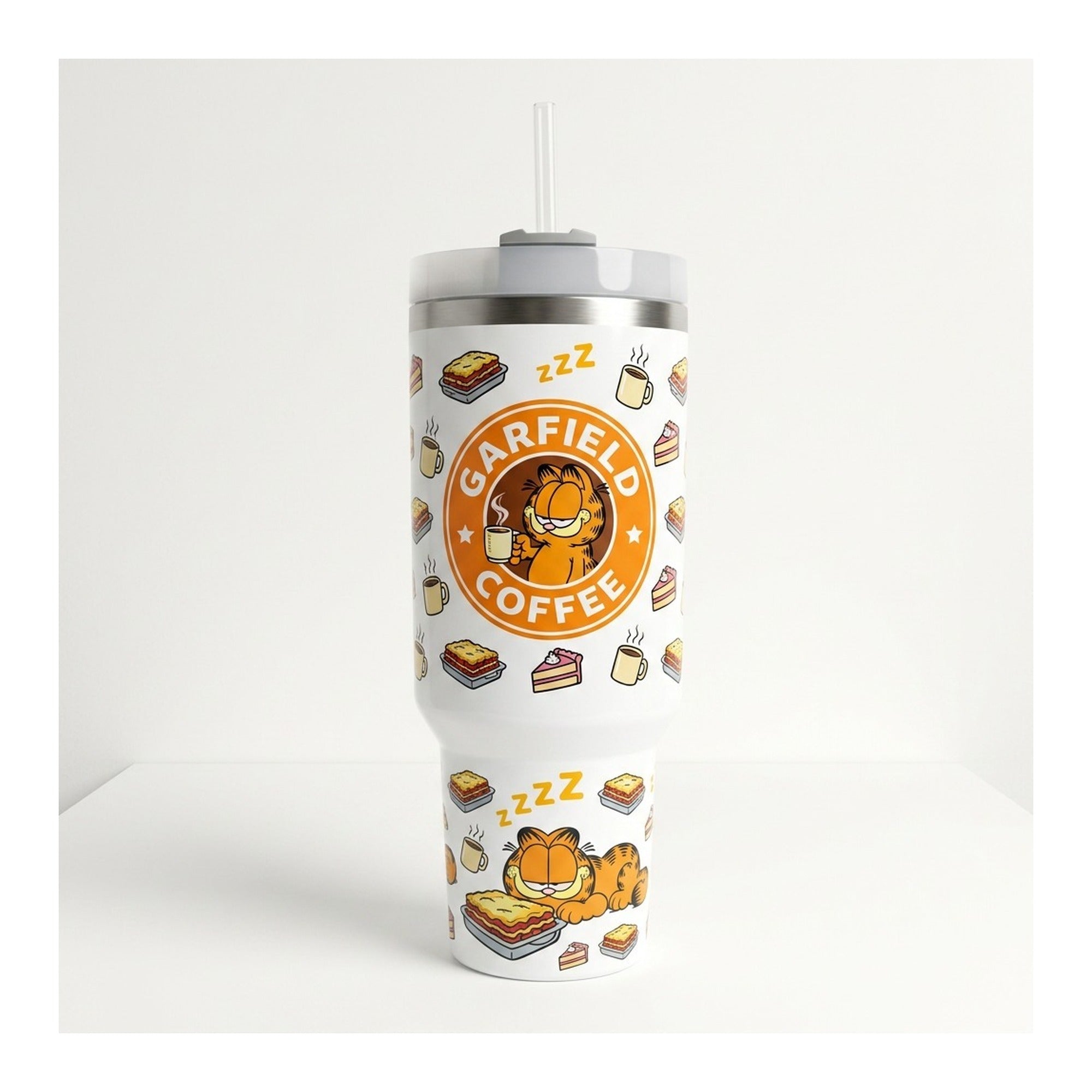 Vaso térmico tumbler 40 oz Garfield Coffee con asa y bombilla