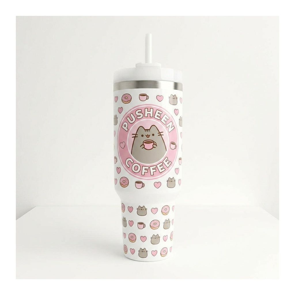 Vaso térmico tumbler 40 oz Pusheen Coffee con asa y bombilla