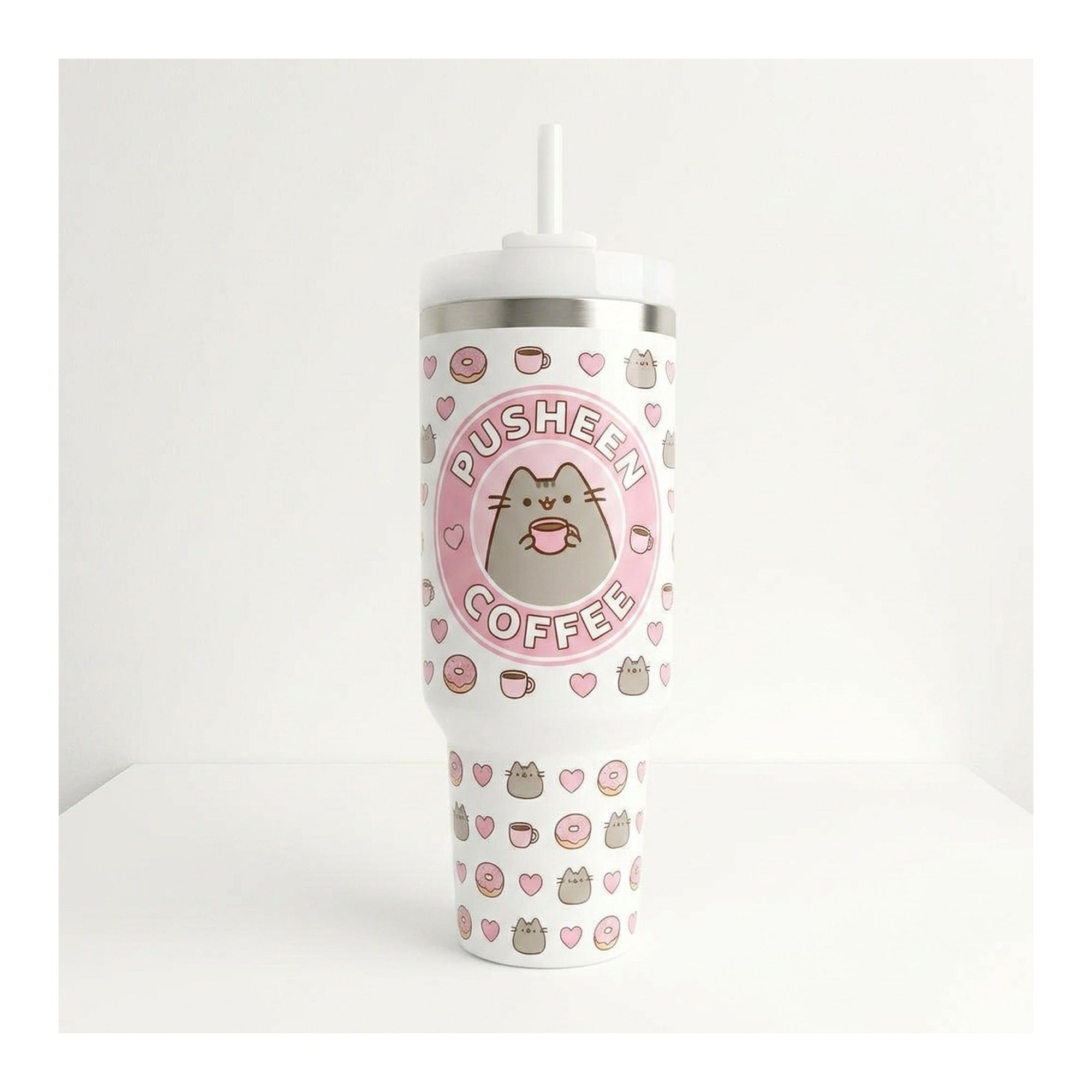 Vaso térmico tumbler 40 oz Pusheen Coffee con asa y bombilla