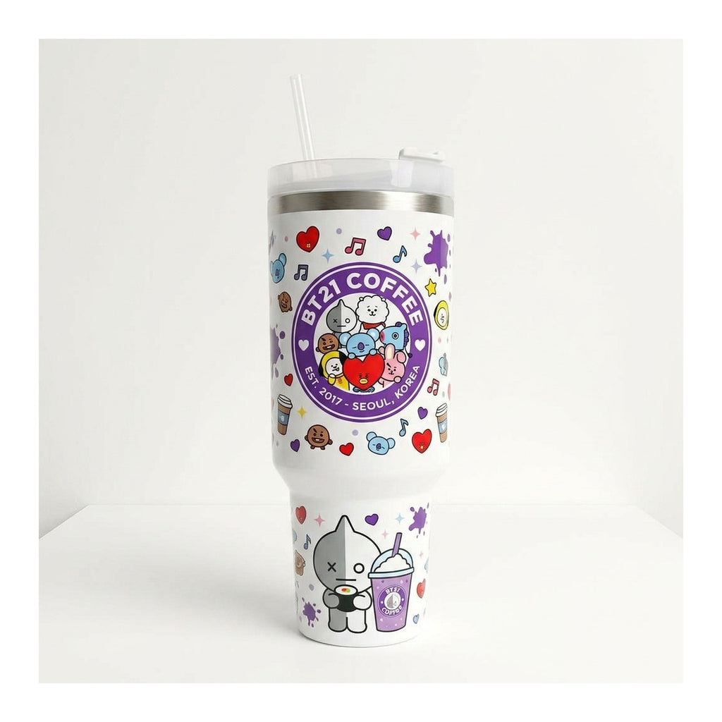 Vaso térmico tumbler 40 oz BT21 Coffee con asa y bombilla
