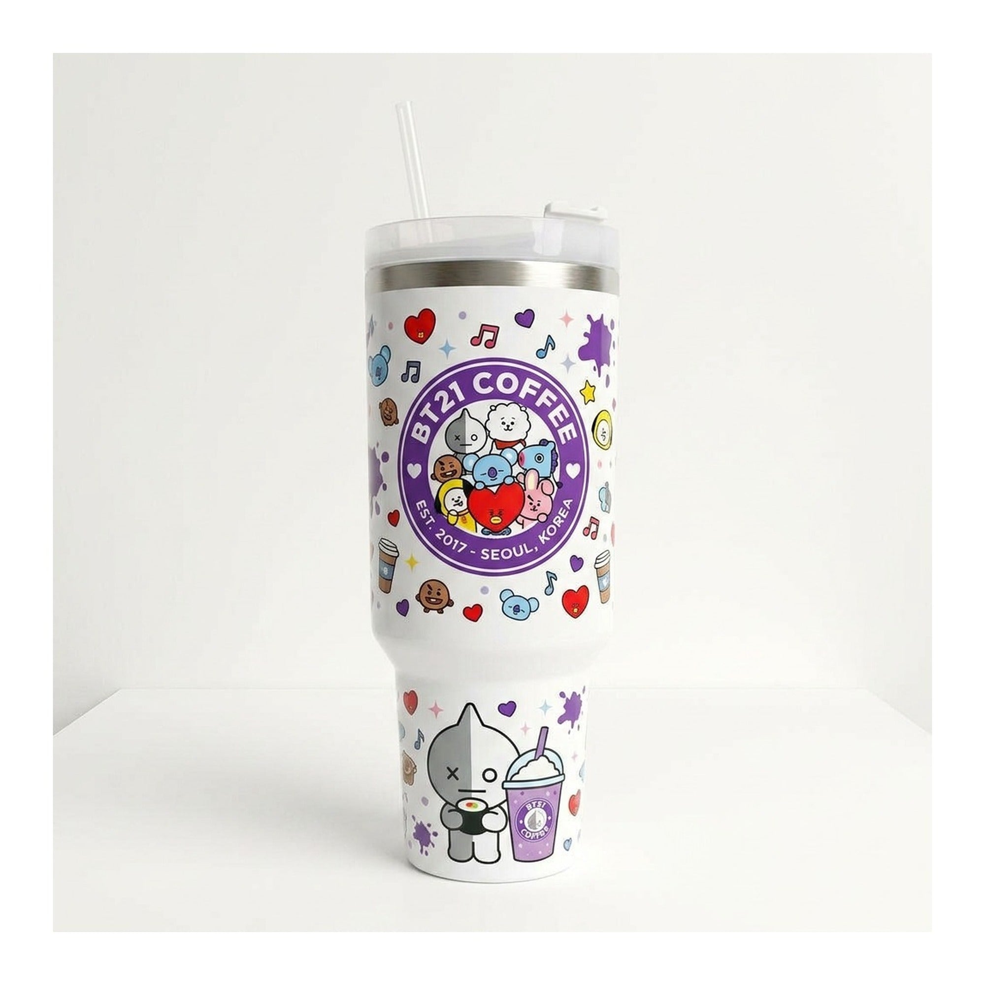 Vaso térmico tumbler 40 oz BT21 Coffee con asa y bombilla