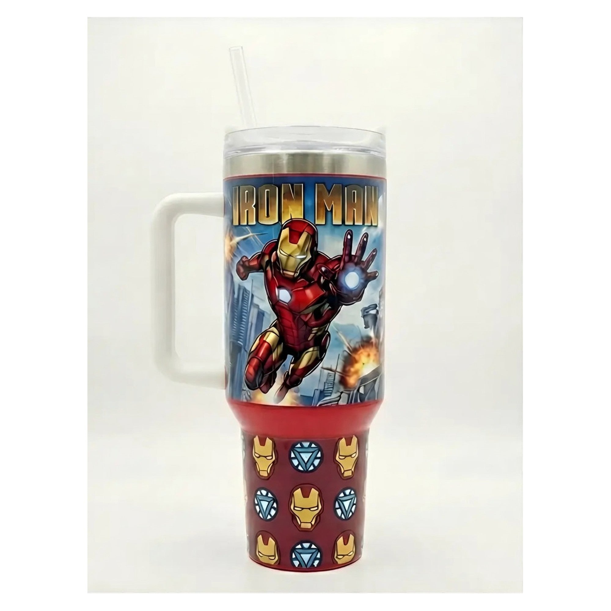 vaso térmico iron man 40oz con tapa y bombilla