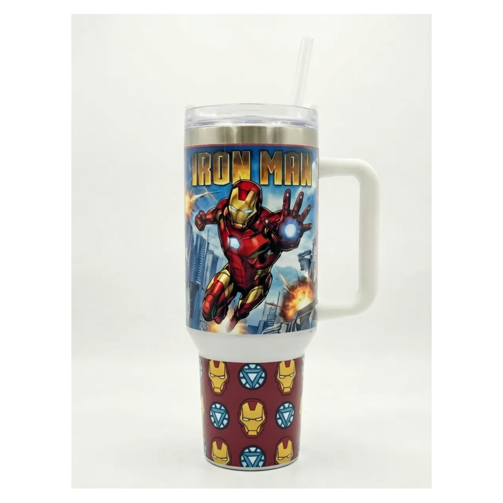 vaso térmico iron man 40oz con tapa y bombilla