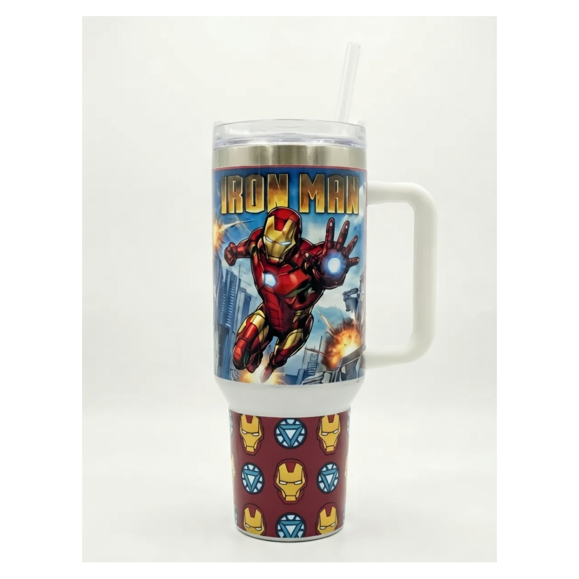 vaso térmico iron man 40oz con tapa y bombilla