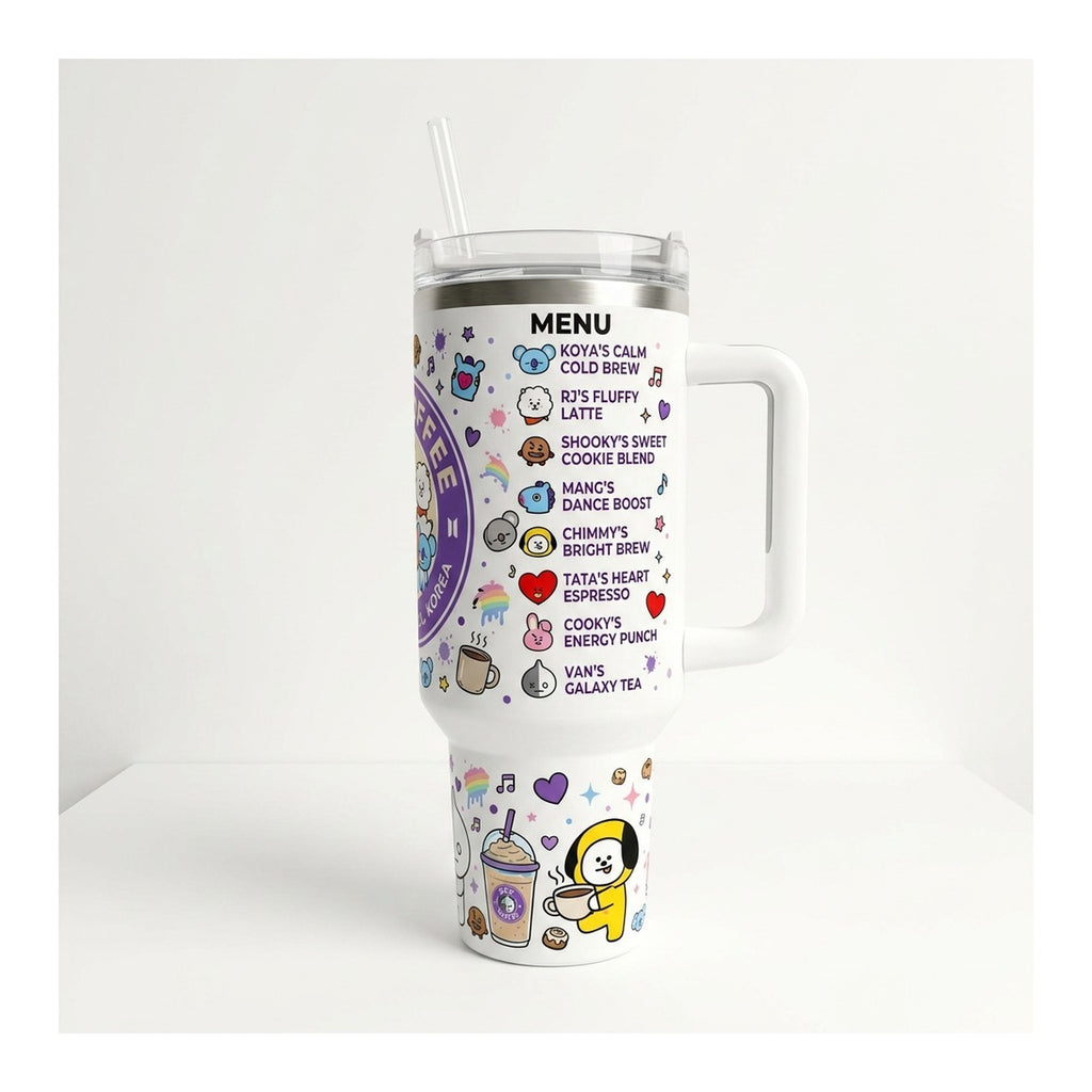 Vaso térmico tumbler 40 oz BT21 Coffee con asa y bombilla