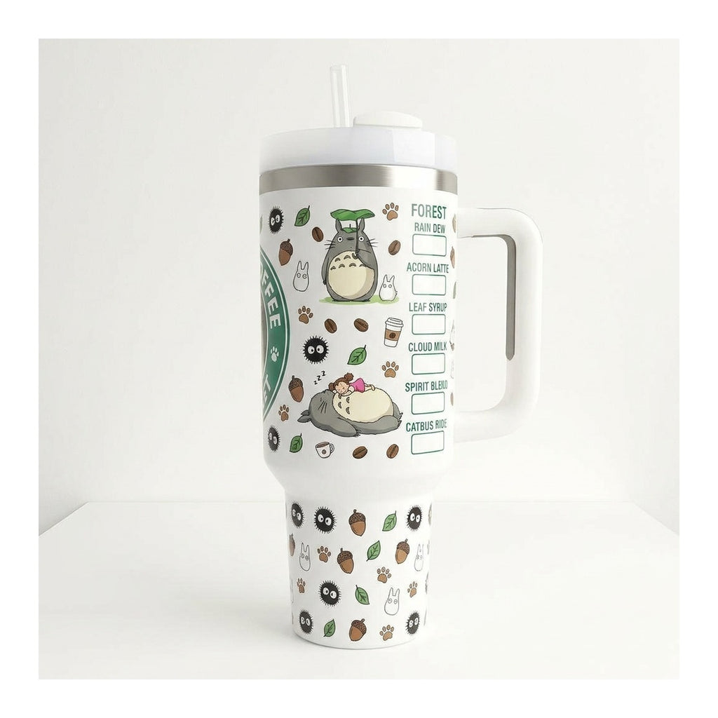 Vaso térmico tumbler 40 oz Totoro Coffee con asa y bombilla