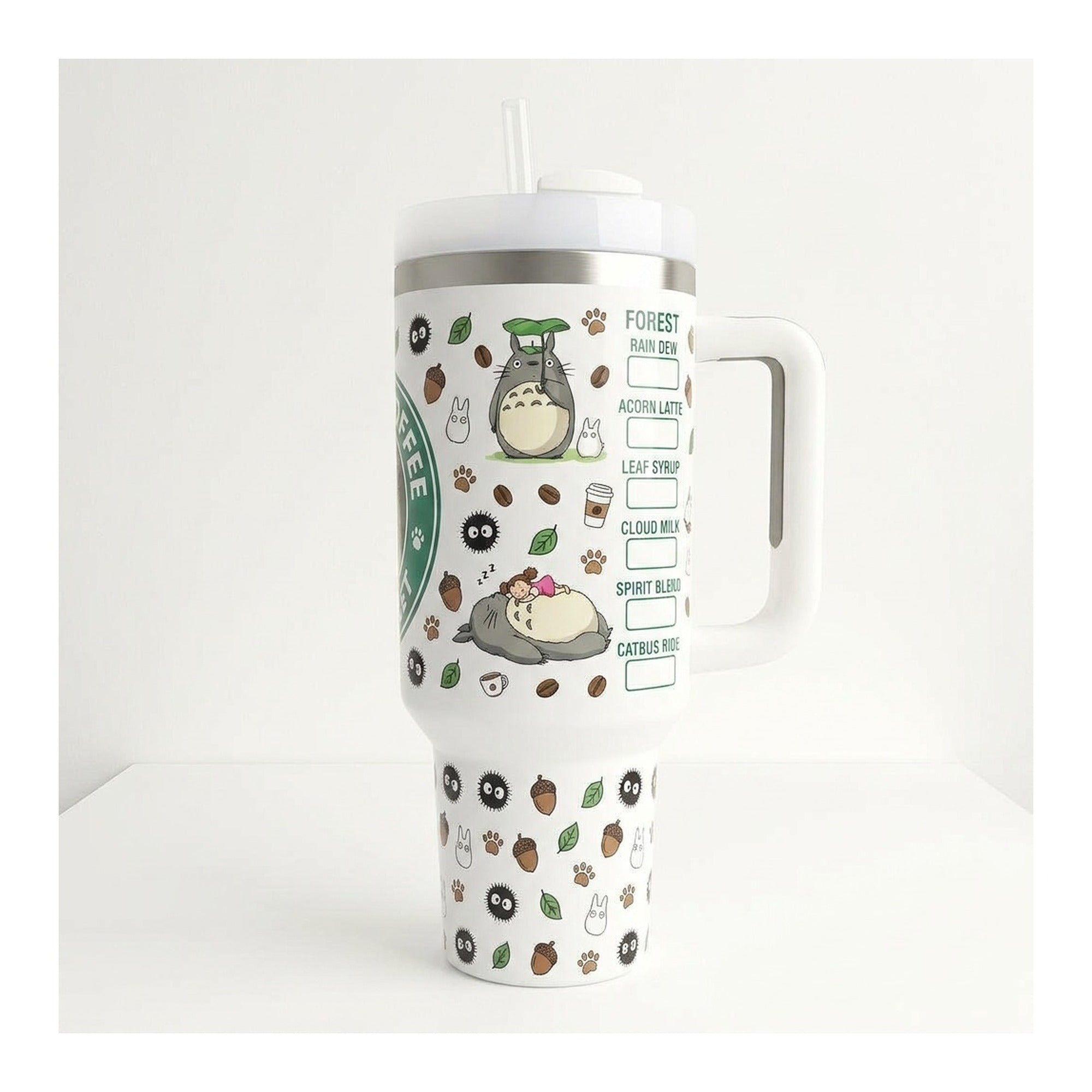Vaso térmico tumbler 40 oz Totoro Coffee con asa y bombilla