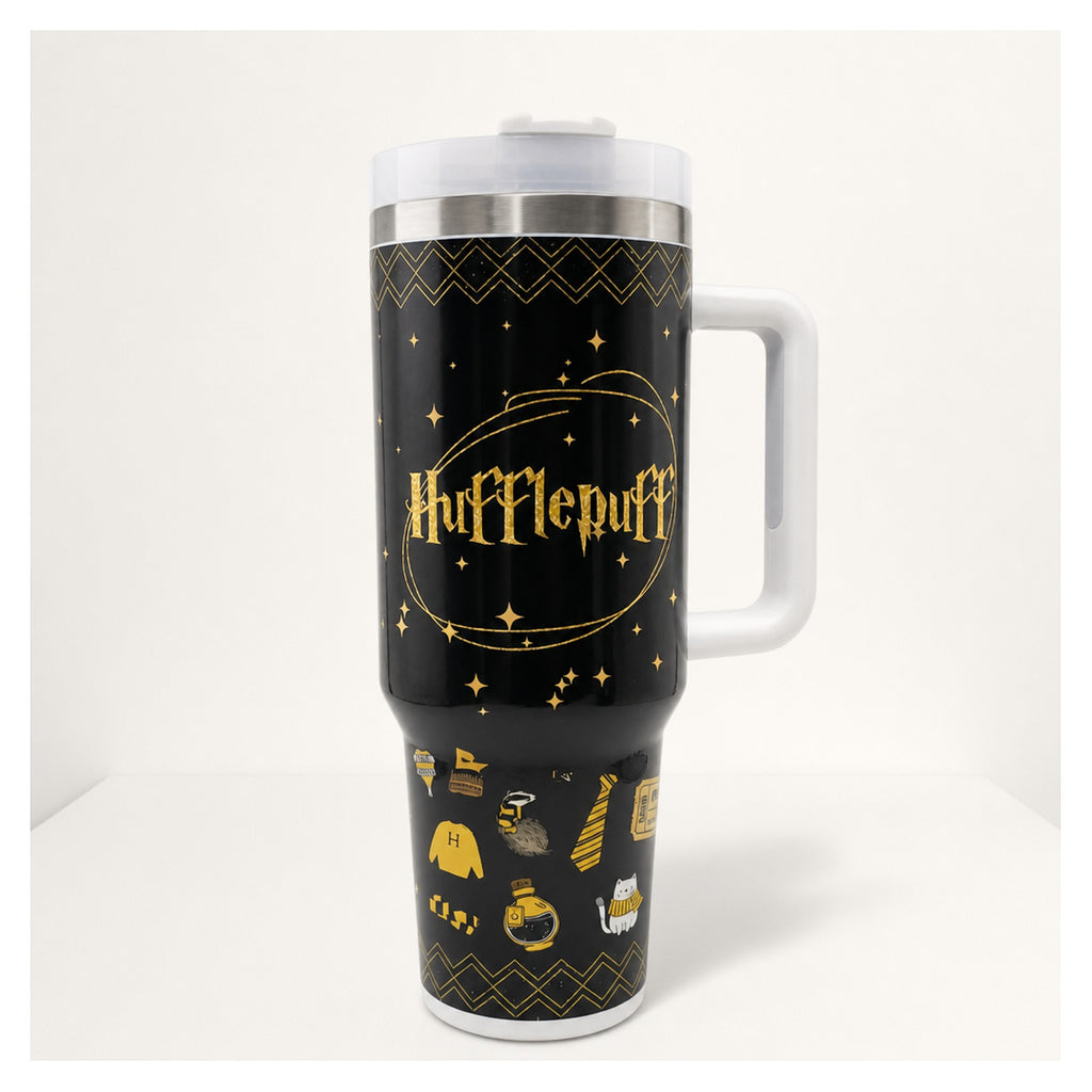 vaso térmico hufflepuff 40 oz negro dorado alta calidad