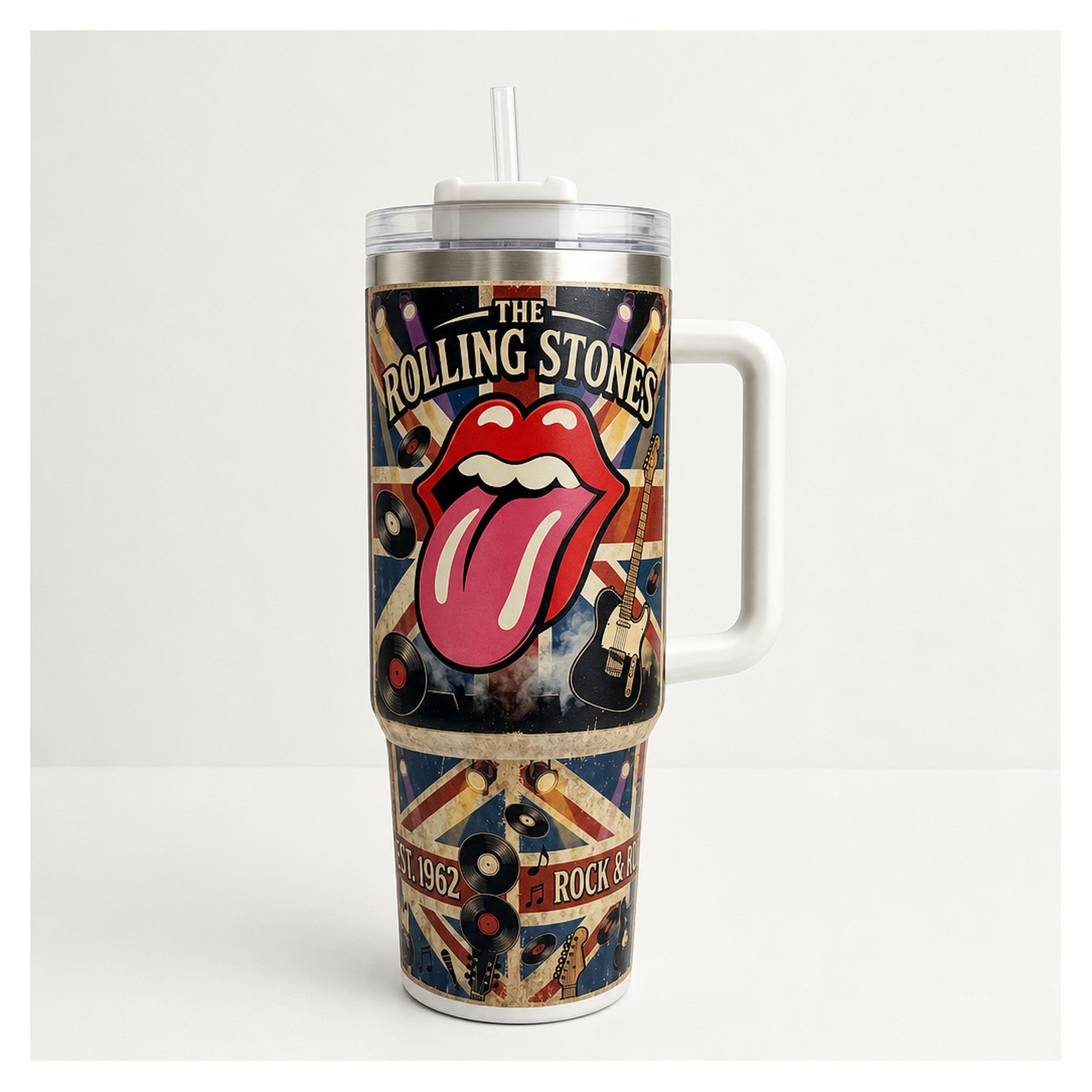 vaso térmico tumbler 40oz rolling stones rock & roll