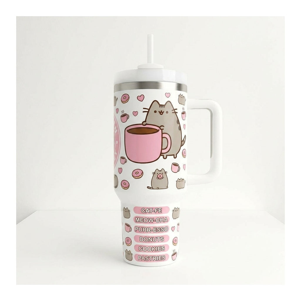 Vaso térmico tumbler 40 oz Pusheen Coffee con asa y bombilla