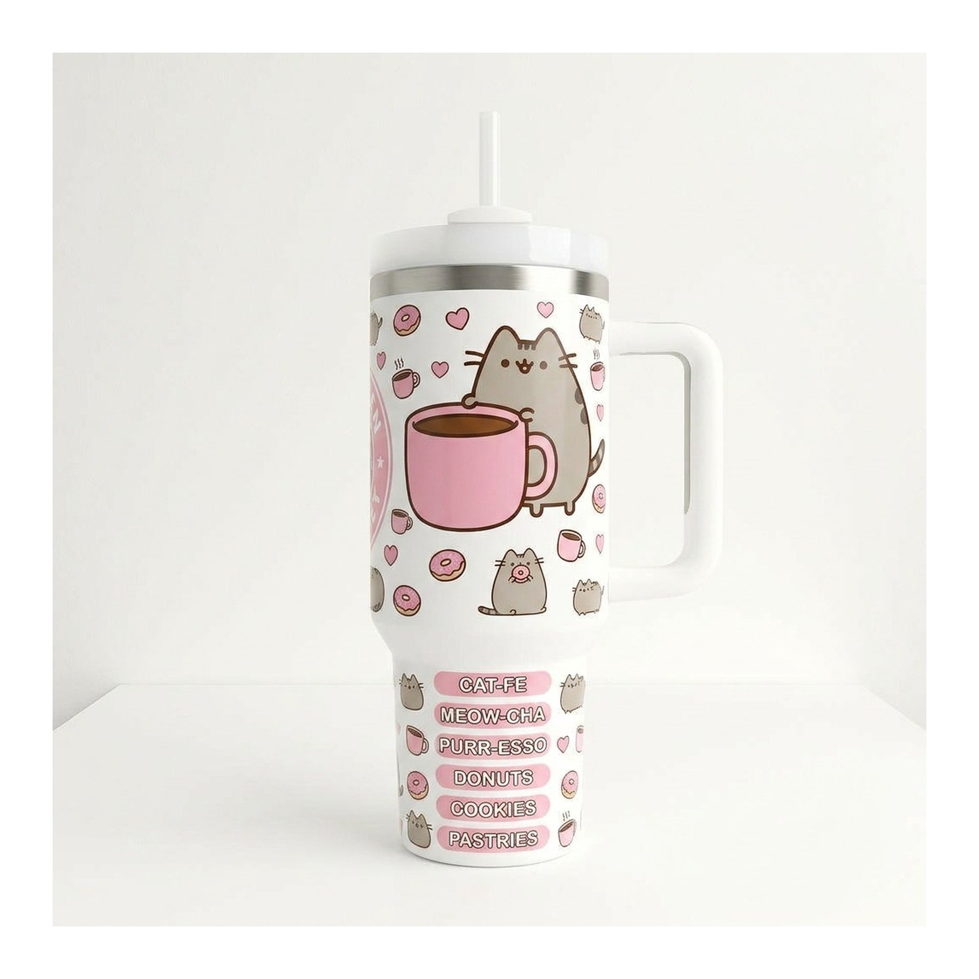 Vaso térmico tumbler 40 oz Pusheen Coffee con asa y bombilla