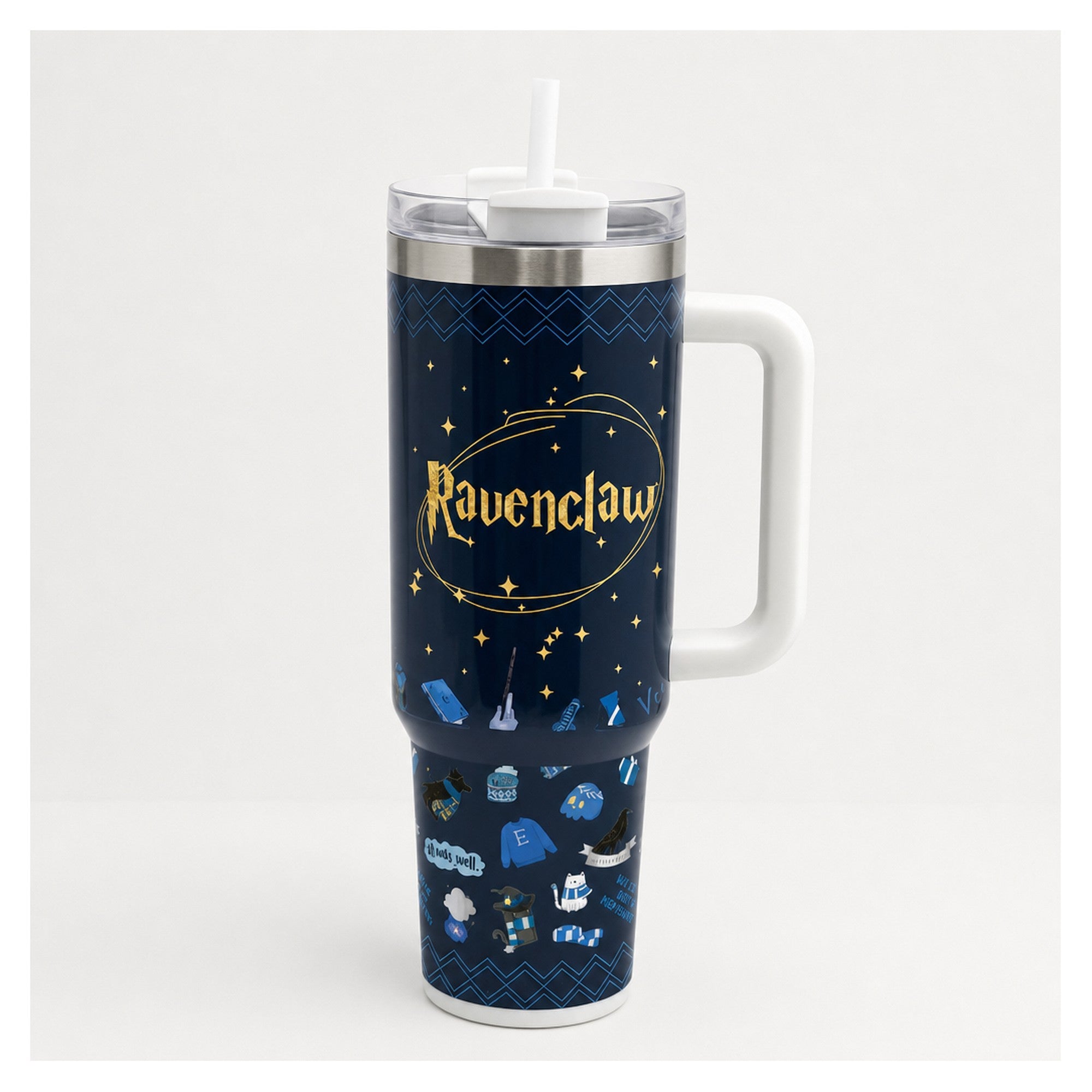 Vaso térmico 40 oz ravenclaw azul y dorado con asa