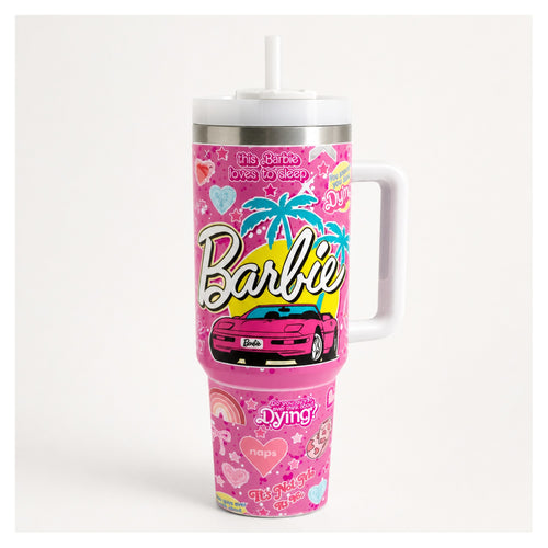 tumbler térmico 40 oz rosa barbie con asa resistente