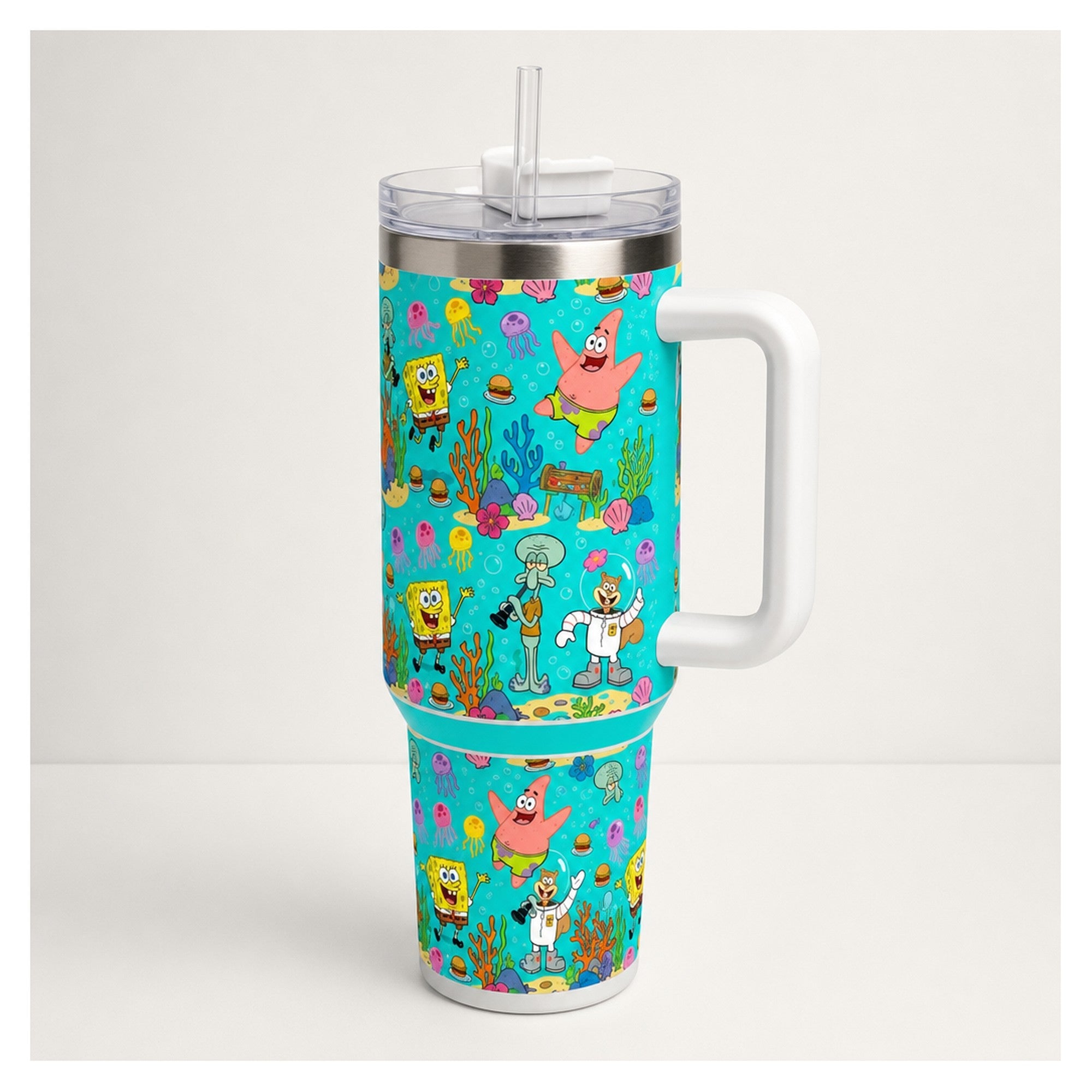Tumbler bob esponja 40oz diseño amigos en acero inoxidable