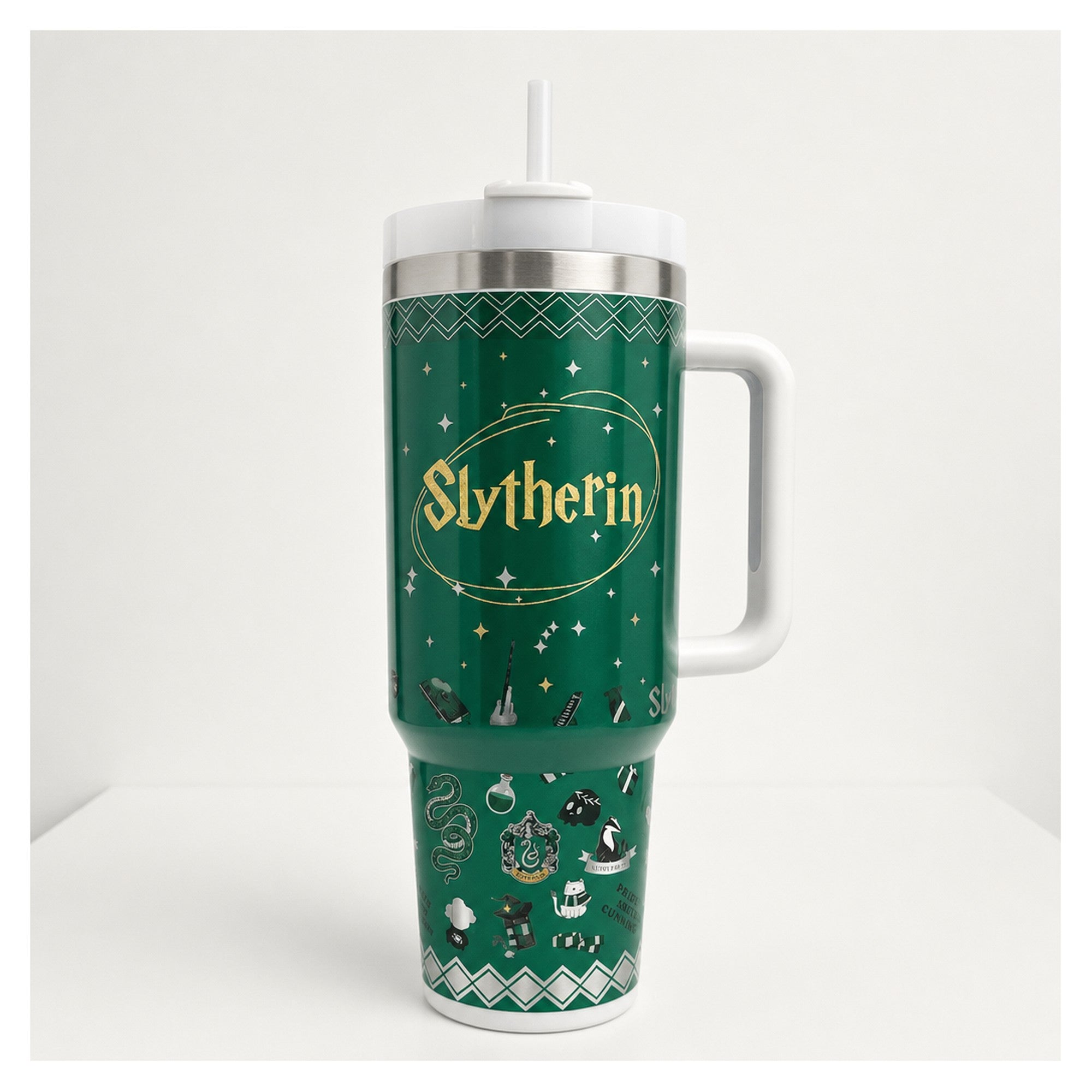 Tumbler térmico 40 oz slytherin verde con asa