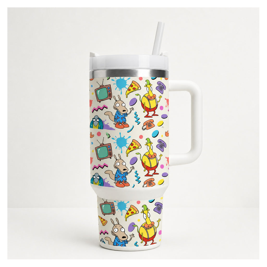 Tumbler la vida moderna de Rocko 40oz con diseño retro