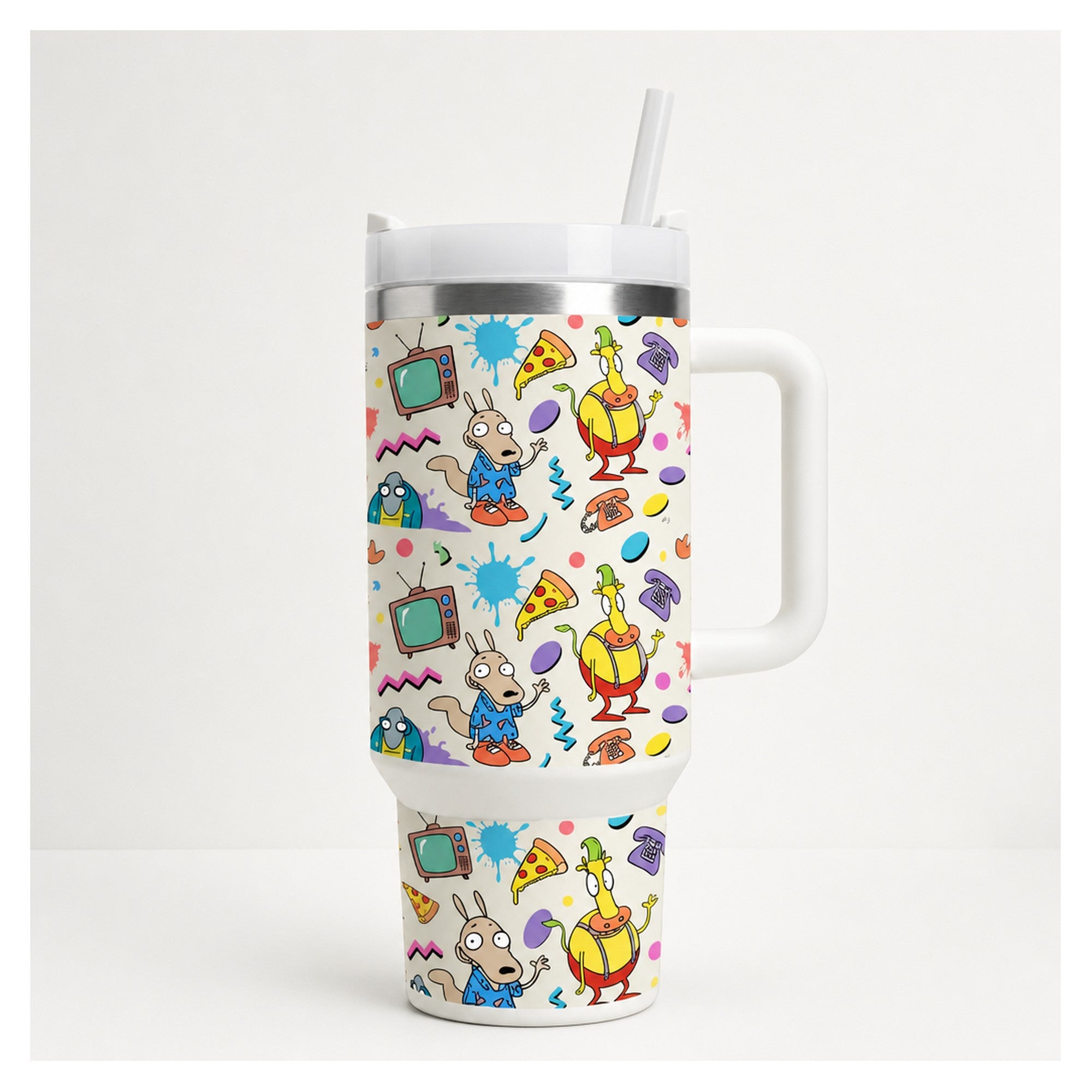 Tumbler la vida moderna de Rocko 40oz con diseño retro