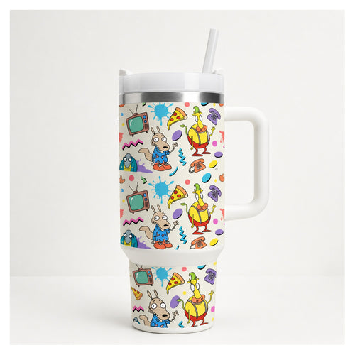 Tumbler la vida moderna de Rocko 40oz con diseño retro