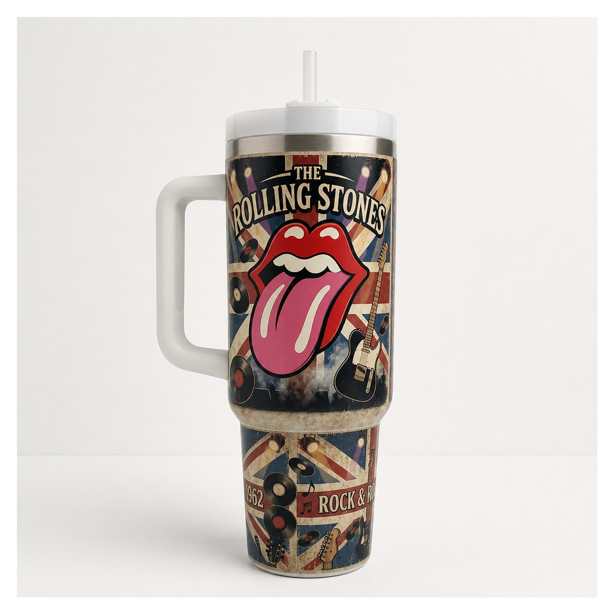 vaso térmico tumbler 40oz rolling stones rock & roll