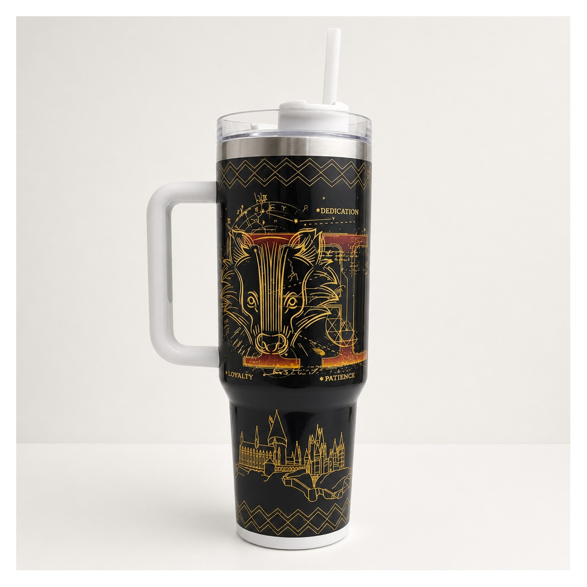 vaso térmico hufflepuff 40 oz negro dorado alta calidad