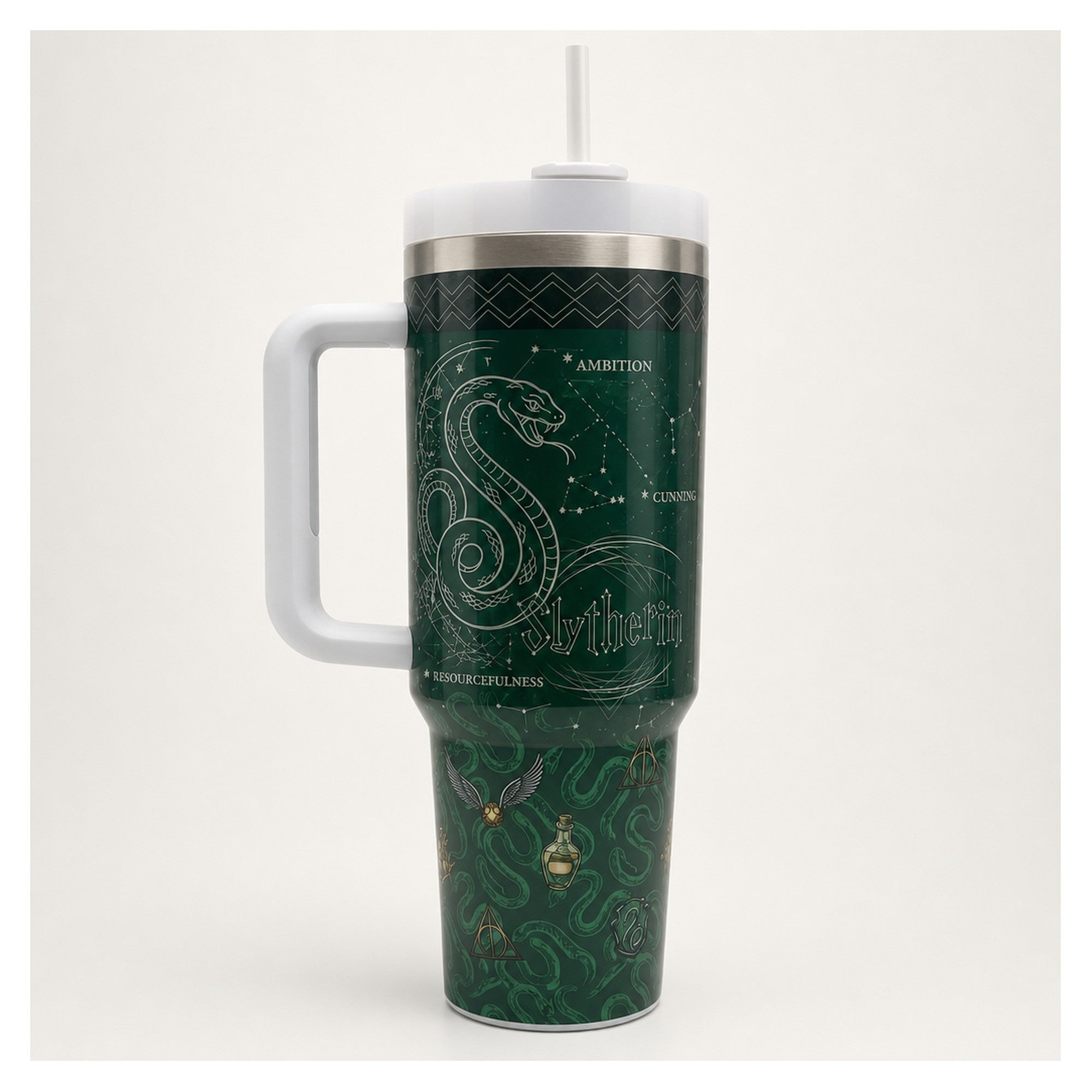 Tumbler térmico 40 oz slytherin verde con asa
