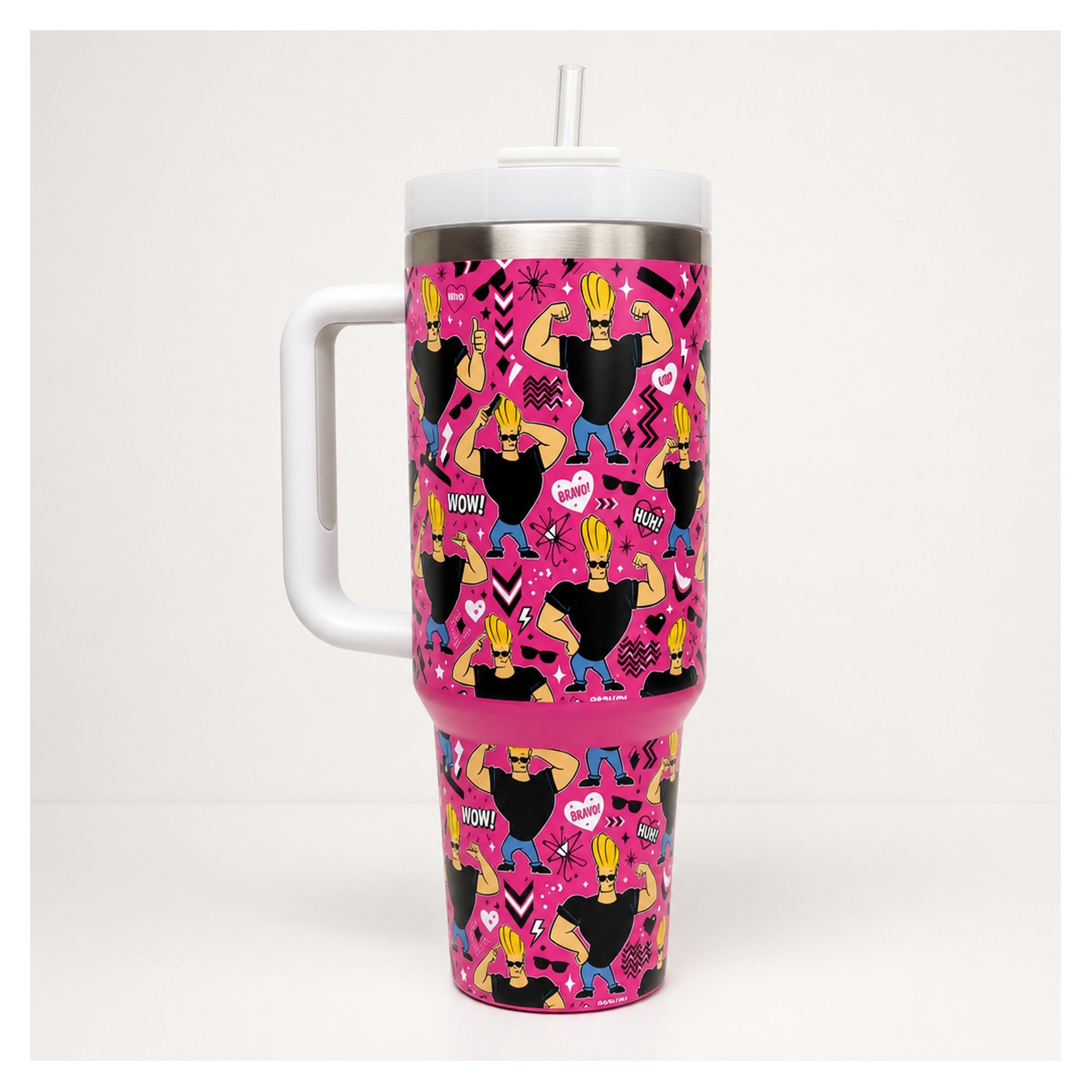 vaso térmico pop art rosa johnny bravo 40oz con tapa