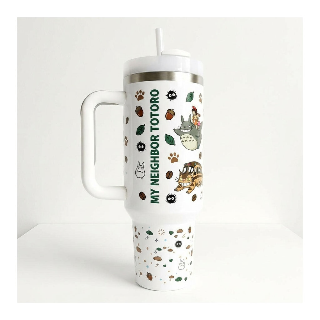 Vaso térmico tumbler 40 oz Totoro Coffee con asa y bombilla