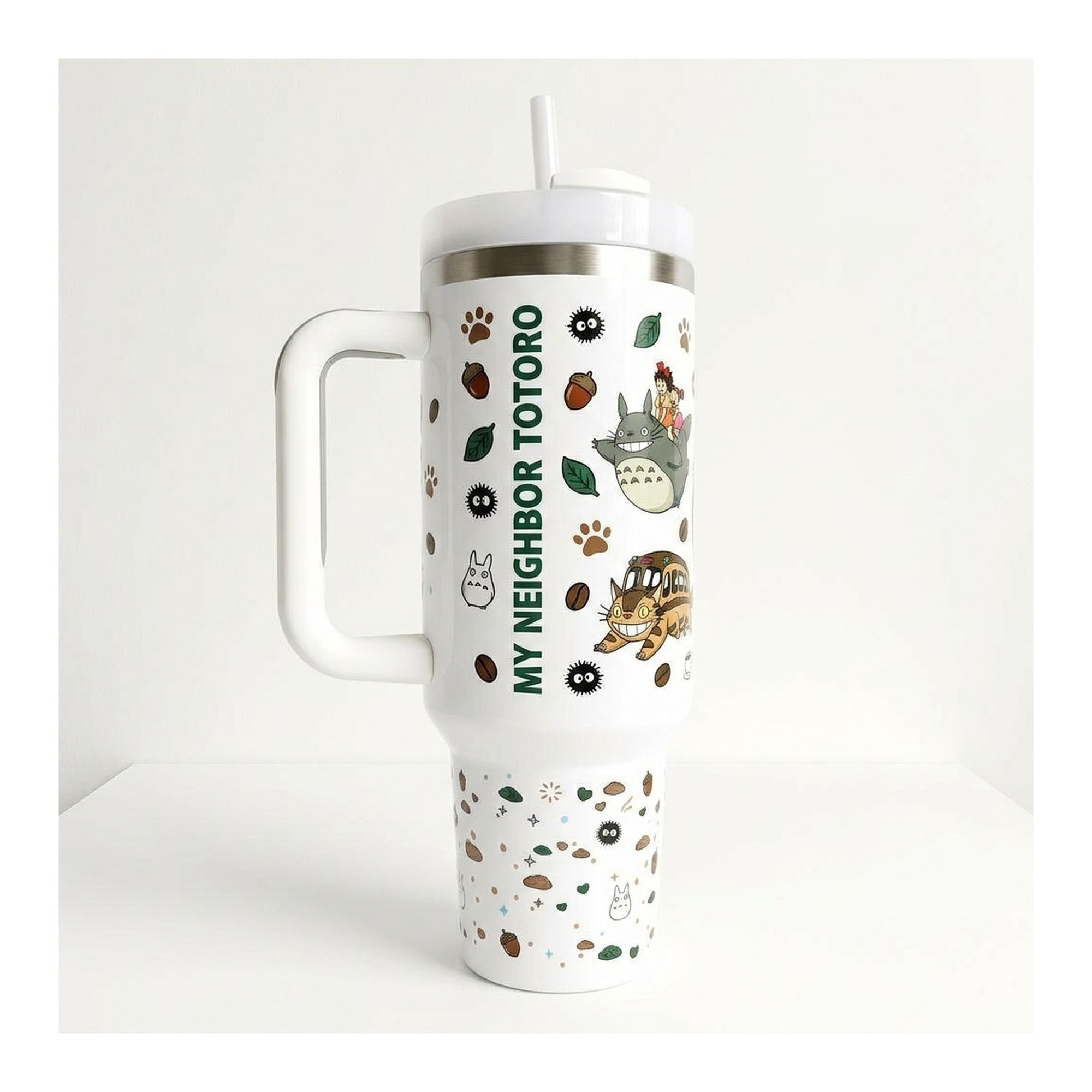 Vaso térmico tumbler 40 oz Totoro Coffee con asa y bombilla