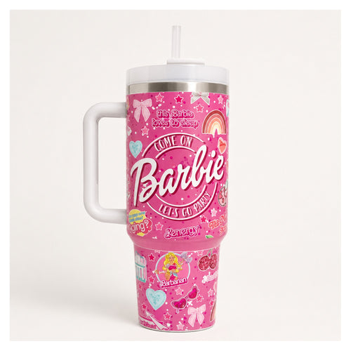 tumbler térmico 40 oz rosa barbie con asa resistente