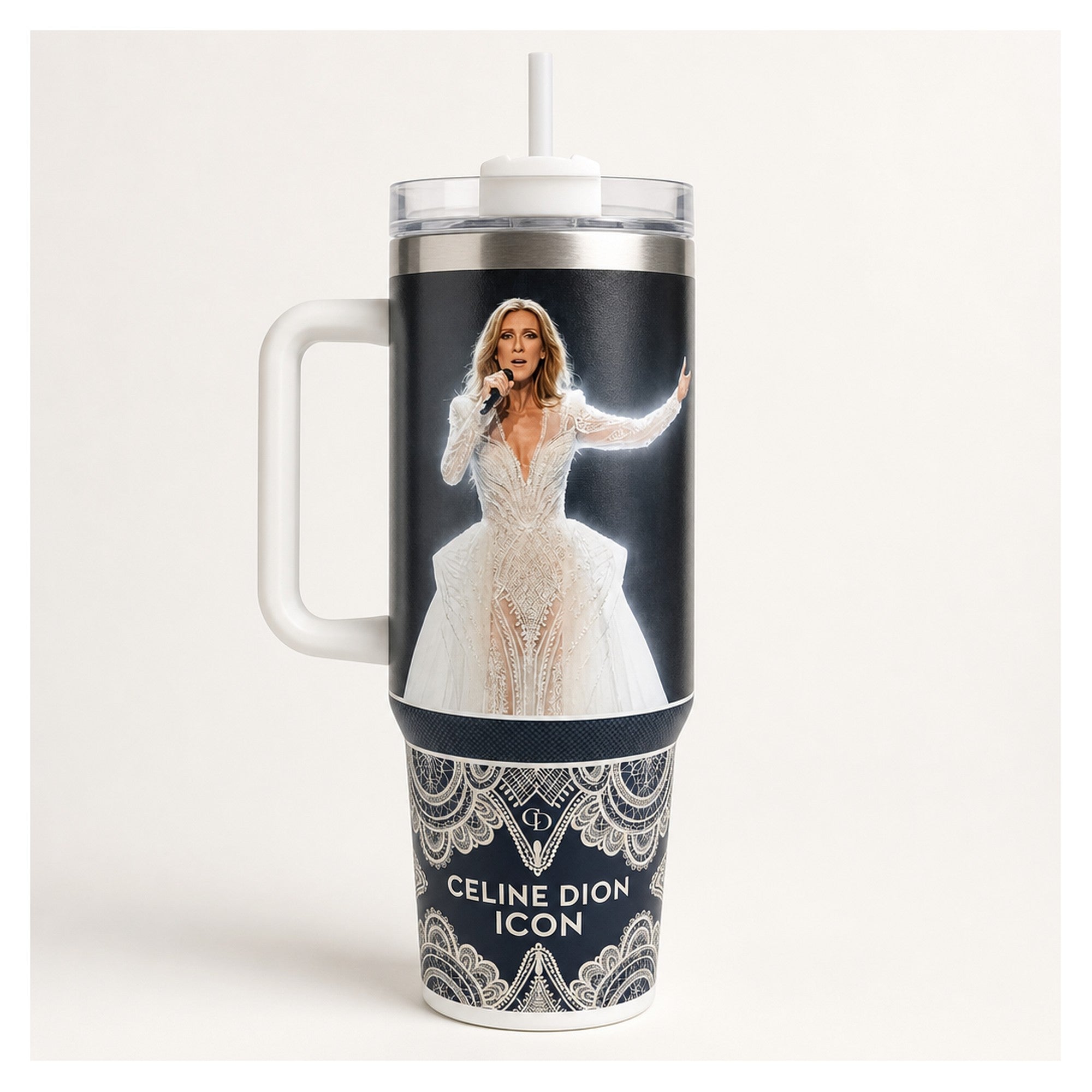 Vaso térmico tumbler celine dion 40oz diseño majestuoso