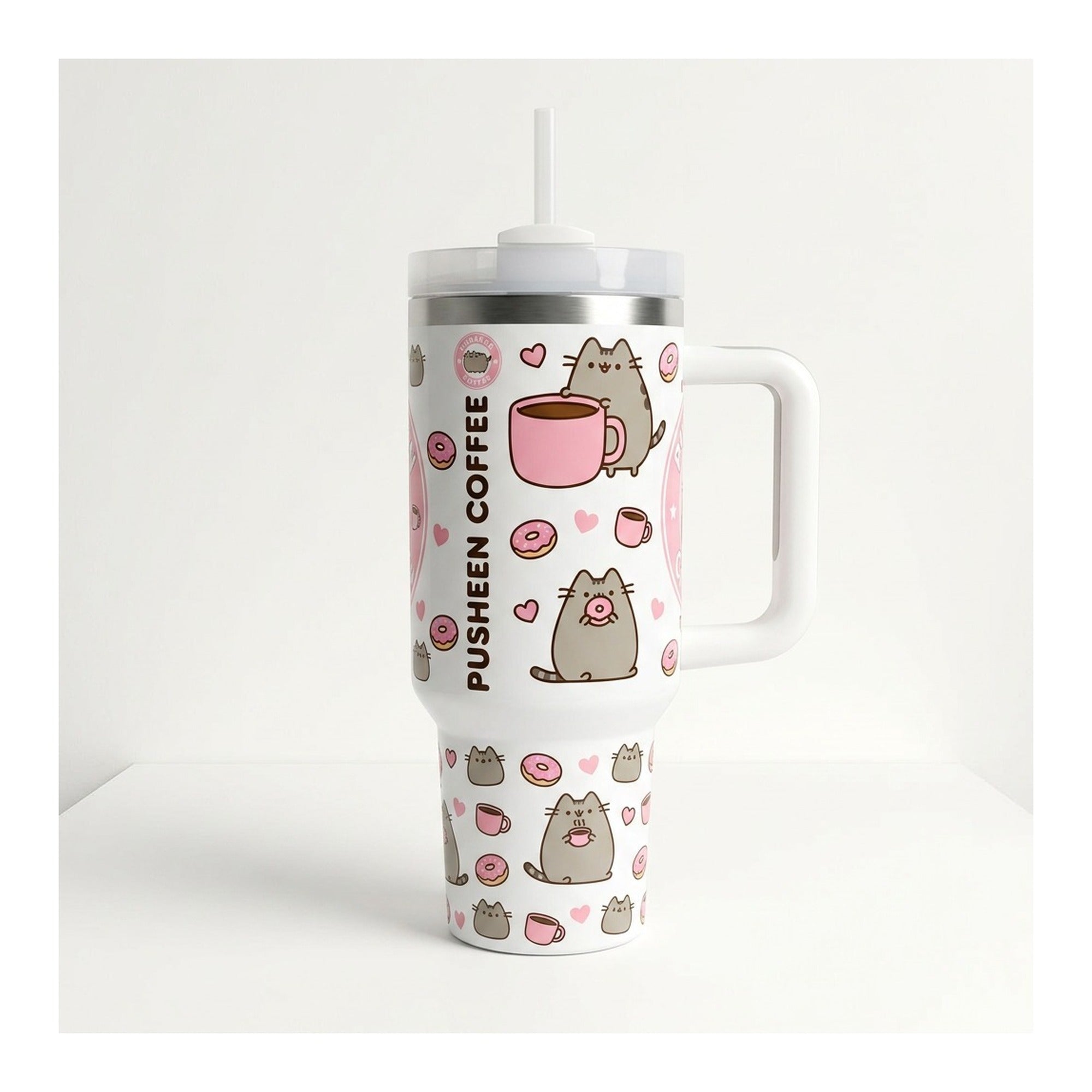 Vaso térmico tumbler 40 oz Pusheen Coffee con asa y bombilla