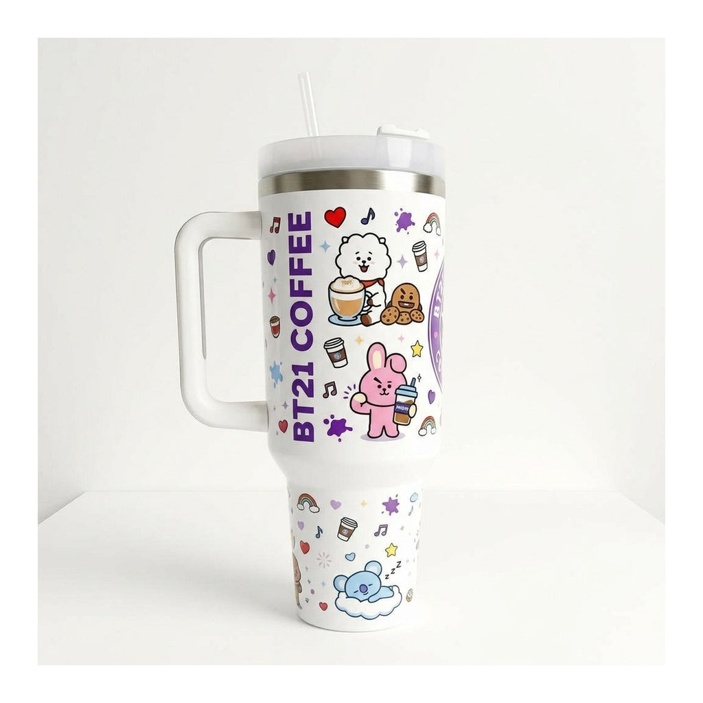 Vaso térmico tumbler 40 oz BT21 Coffee con asa y bombilla