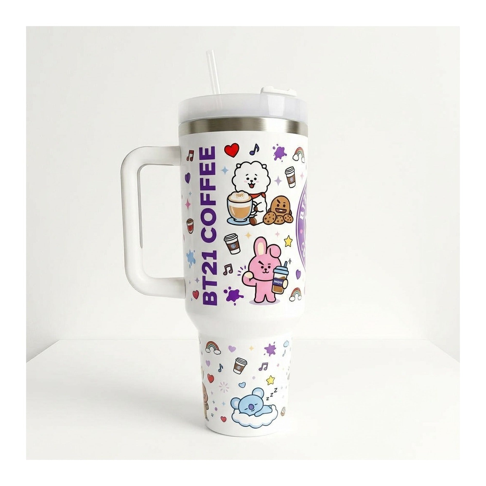 Vaso térmico tumbler 40 oz BT21 Coffee con asa y bombilla