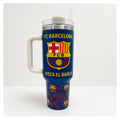 vaso térmico fc barcelona azul 500 ml con tapa y bombilla