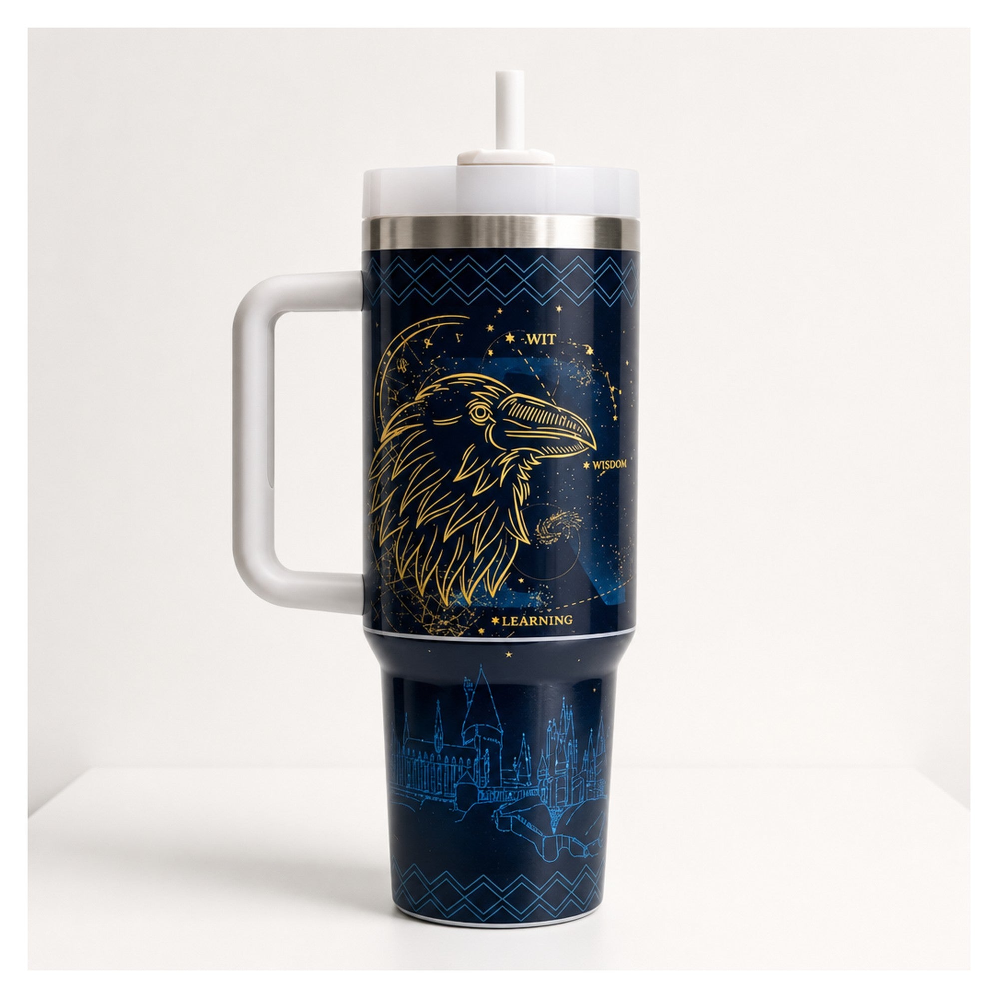 Vaso térmico 40 oz ravenclaw azul y dorado con asa